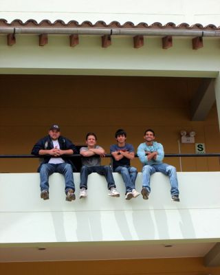 Bryan, Max, Armando and Trevor relax outside their hotel room in San Jeronimo, outside Cusco.