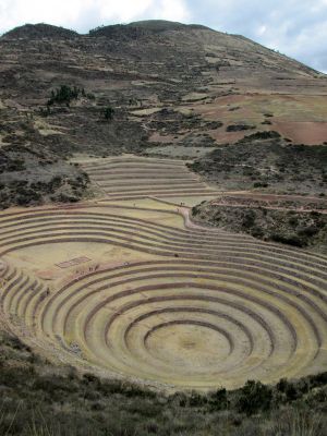 The concentric terraces of Moray, arranged in an earthen bowl.