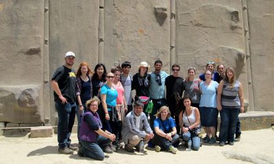 Group photo in front of the amazing Inca stone work.