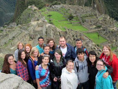 First group shots at Machu Picchu in the early hours of the day.