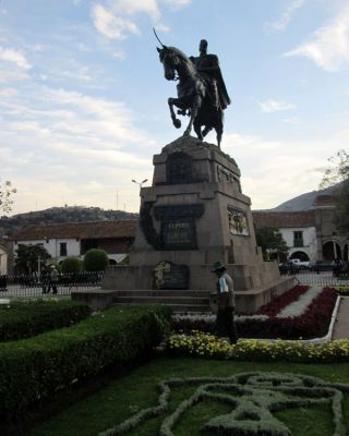 Statue of Sucre in the Plaza Mayor in Ayacucho.