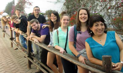 Celia with students, outside the Larco Museum, waiting for our tour.