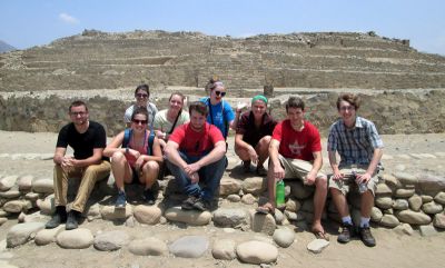 A group photo in front of the main pyramid.