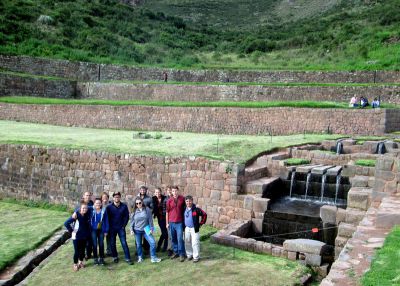 Amadeo takes a group photo on one of the Tipón terraces.