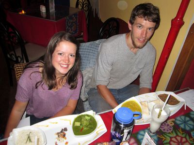 Lea and Micah at the restaurant Aldea Yanapay, which raises money to help Cusco area children.