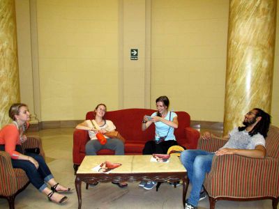 Relaxing in the lobby of the famous Hotel Bolivar where Clark Gable, and other famous people from the early to mid-20th century stayed.