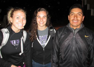 Abbie, center, and Kourtney with their host father in Lucre.