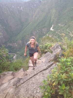 Hayley climbing Huayna Picchu.