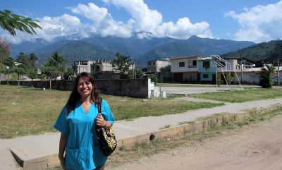 Jessica stops for a photo on her way home from the clinic.