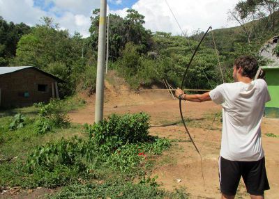 David demonstrates his ability with a bow and arrow.