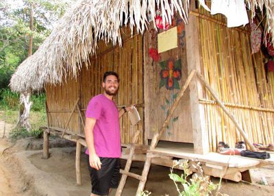 Zach outside his bedroom.