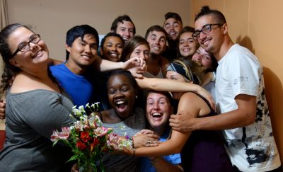 A group hug for Achieng's birthday.