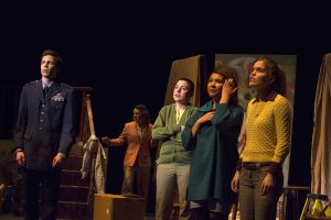 (L-R) Nick Peebles, Adrienne Schmucker, Lauren Trieber, Ally Medellin and Christina Hofer perform in "Do Not Go Gentle." The play explores the wonder of words and the transformative power of art as it offers humor and hope.