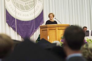 Goshen College commencement speaker Joyce Bontrager Lehman told graduates to make bold choices and not to be afraid to make career- and life-altering changes.