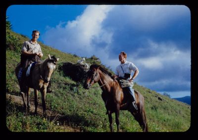 Two unidentified Mennonite mission workers on horseback in Puerto Rico, early 1950s. (Photo by Luke Birky, courtesy of Tom Lehman, www.flickr.com/photos/tlehman/)