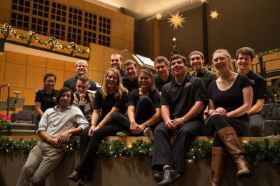 GC students and faculty from FiveCore Media worked on the filming of the 2014 “A Festival of Carols” performance at Goshen College. (Photo courtesy of FiveCore Media)