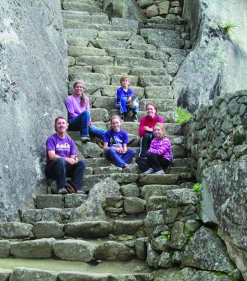 Jerrell, Jane, Naomi, Jordan, Sierra and Teresa Ross Richer take a break from a hike at Machu Picchu in May 2013.