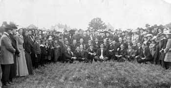 Groundbreaking of Goshen College in a wheat field on the Shoup farm at the south end of Eighth Street in June 1903 (Goshen College archives)
