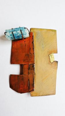 Fields of Orange Brooch copper, paint, 22k gold leaf, aquamarine 3 x 4.25 x .75” 2013