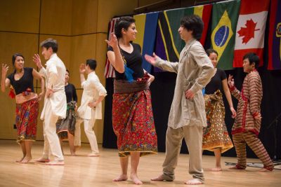 Students perform a Nepalese dance during the 2015 International Student Coffeehouse. (Photo by Hannah Sauder).