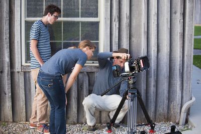 (L-R) Jesse Bontreger, Carley Wyse and David Leaman-Miller work on a shoot at Merry Lea Environmental Learning Center. 