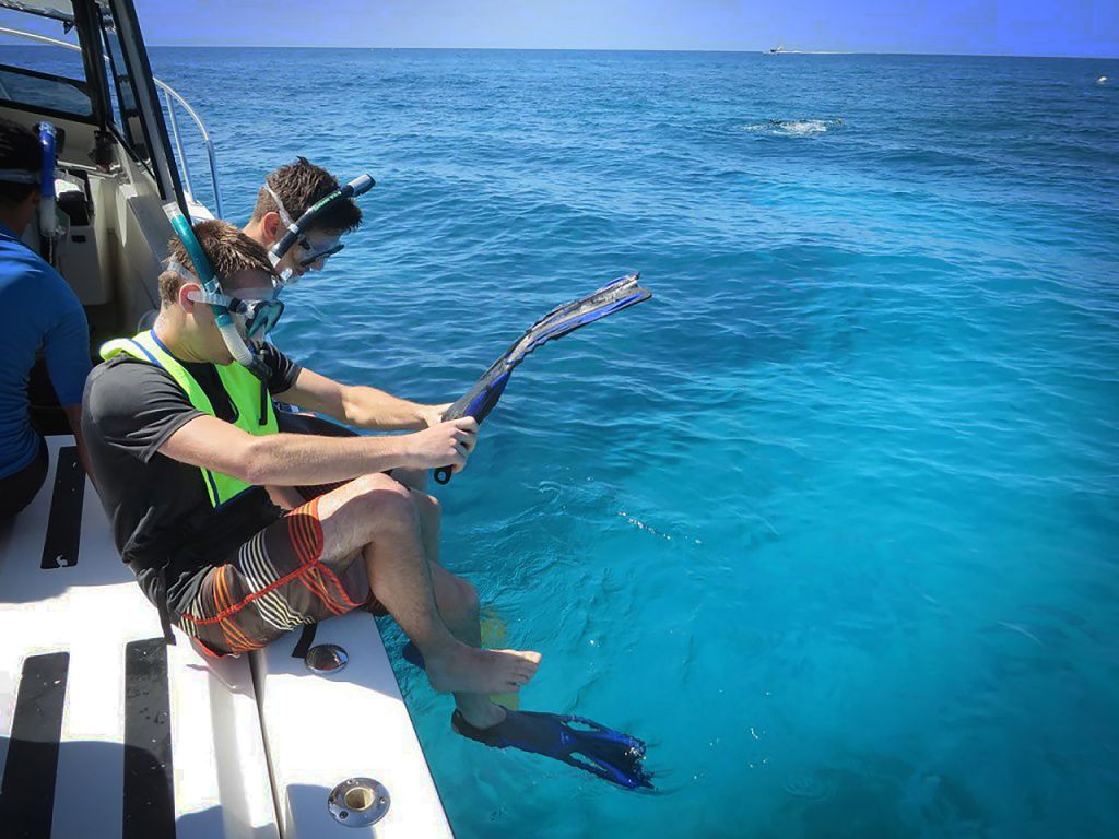 Students preparing to go snorkeling