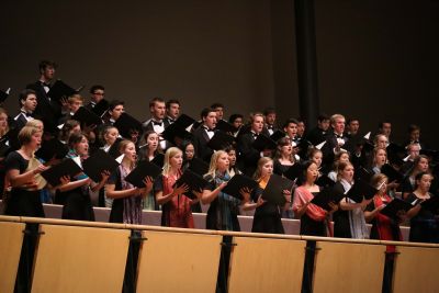 Goshen College choirs singing
