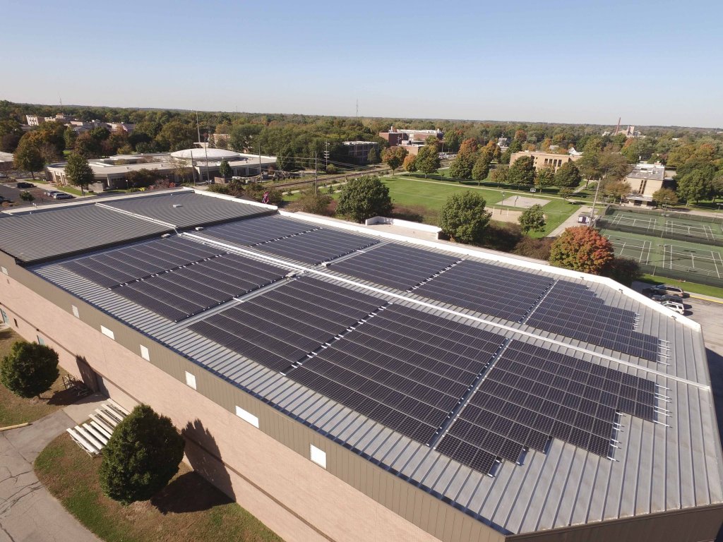 Solar Panels on the roof of a building.