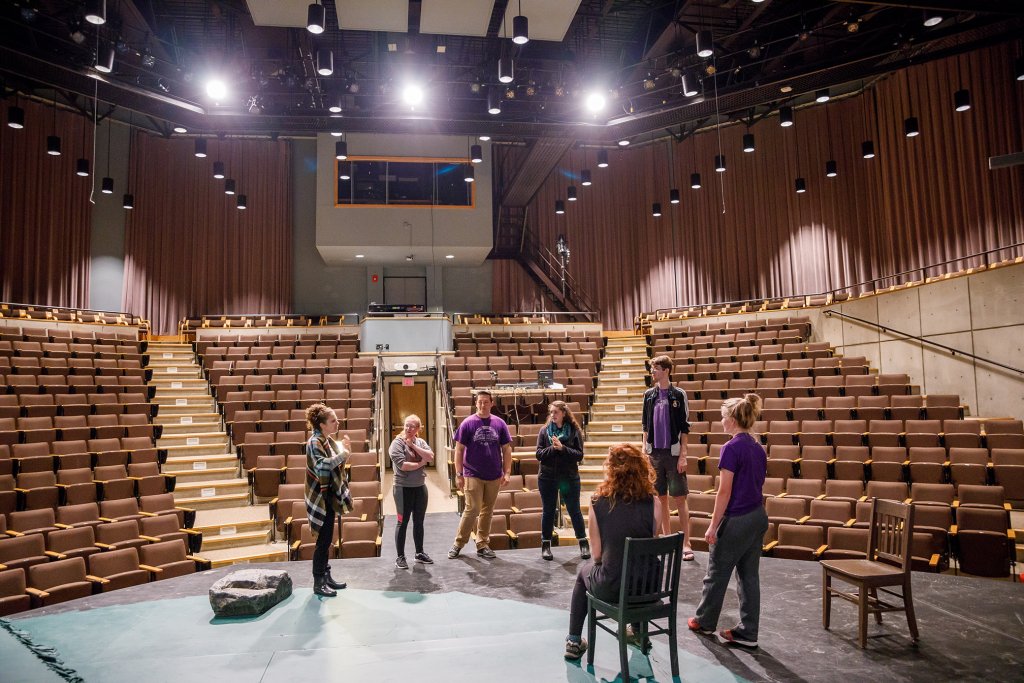 Students rehearsing on Umble Center Stage