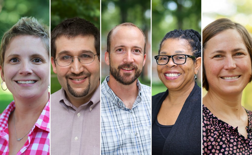 Five pictures of faculty. Two men and three women