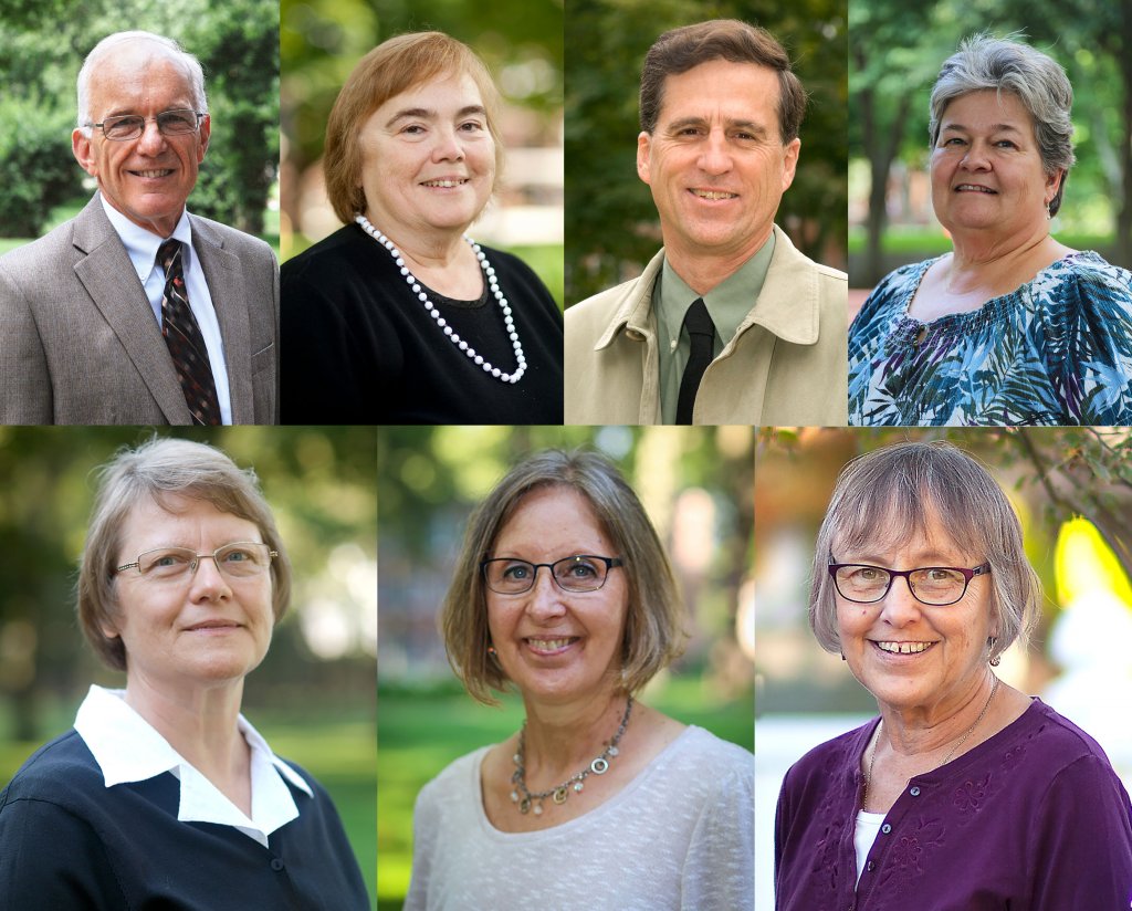 Headshots of seven people. Five women and two men