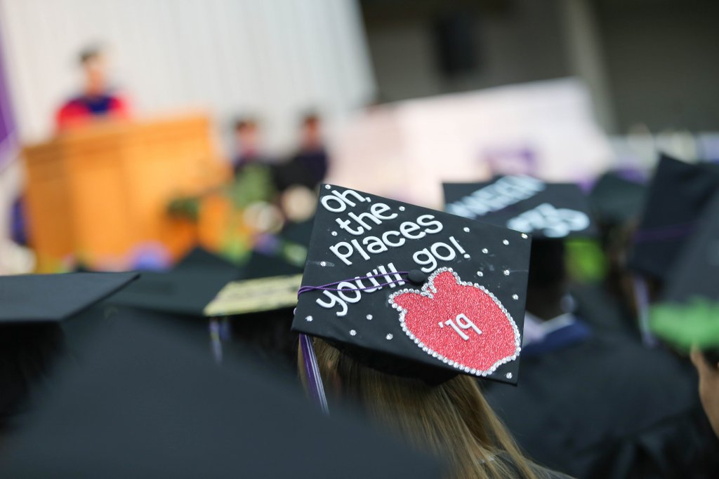 A graduation cap reading 'oh, the places you'll go! '19'.
