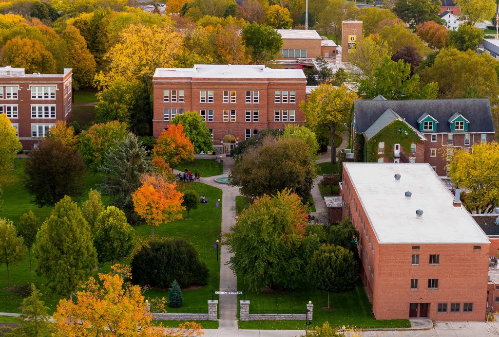 Airplane view of Goshen College