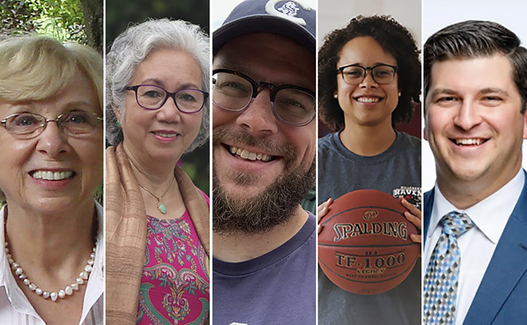 Headshots of five people. Two men and three women