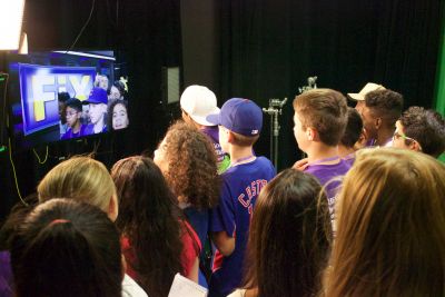 Jack Nolan on the screen in the Notre Dame studio.